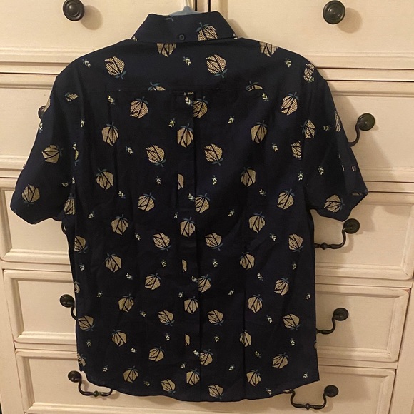 Ben Sherman Navy Leaf Print Casual Shirt - Picture 3 of 5